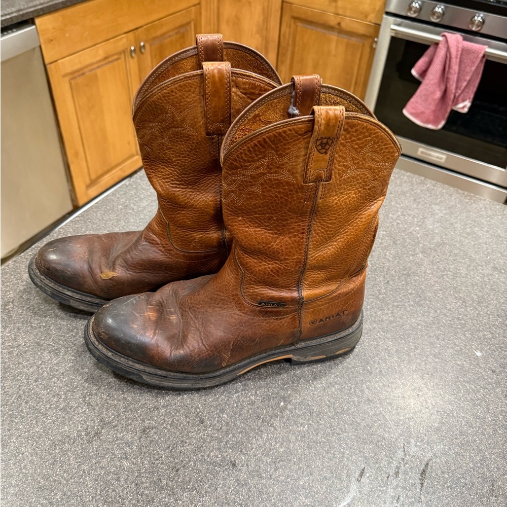 Ariat Brown work hog Leather Pull-On Western Work Boots